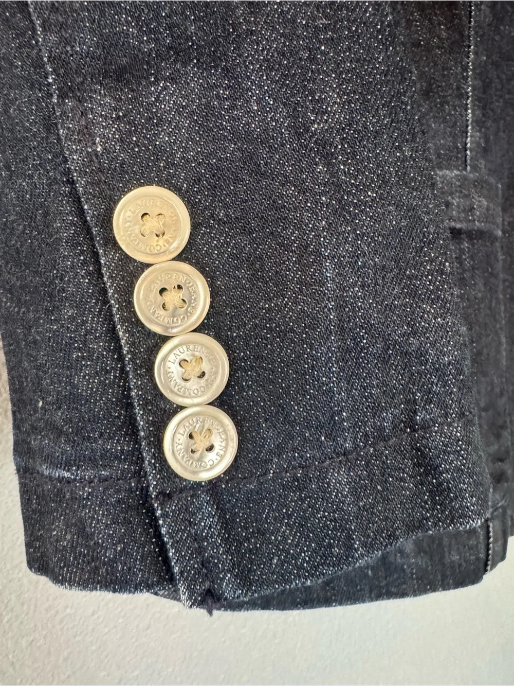 Lauren Jeans Co Ralph Lauren Womens L Denim Blazer Crest Patch Dark Wash